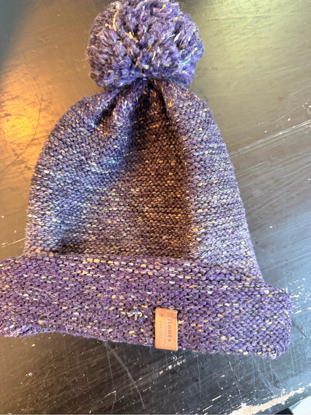 Root Purple Pom Pom Knit Beanie - Roots